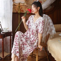 summer cotton short sleeved pajamas for womens loose plus size palace style princess outer wear home service nightdress