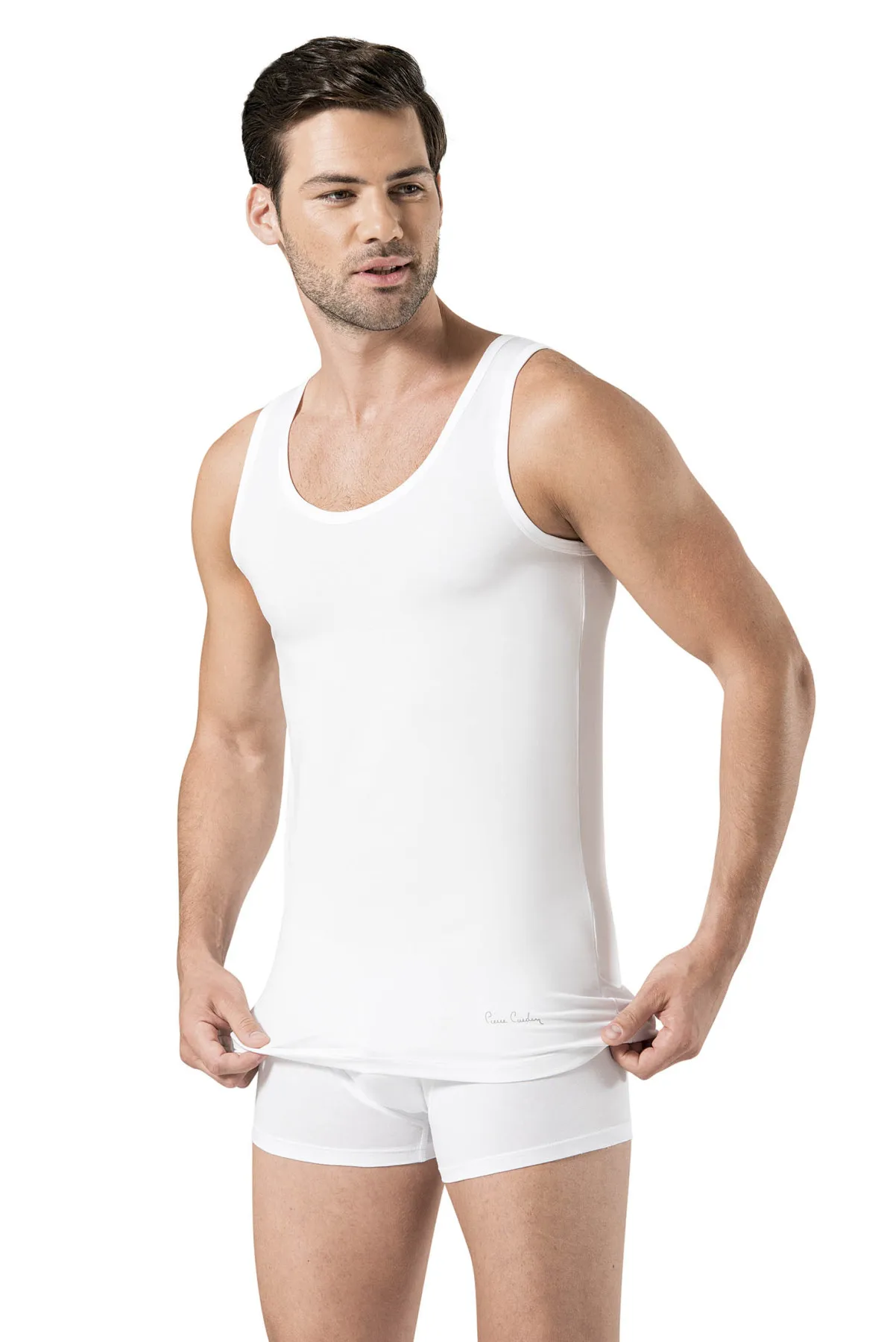 

Pierre Cardin Male White Stretch Singlet Boxer Suit 3 PCs