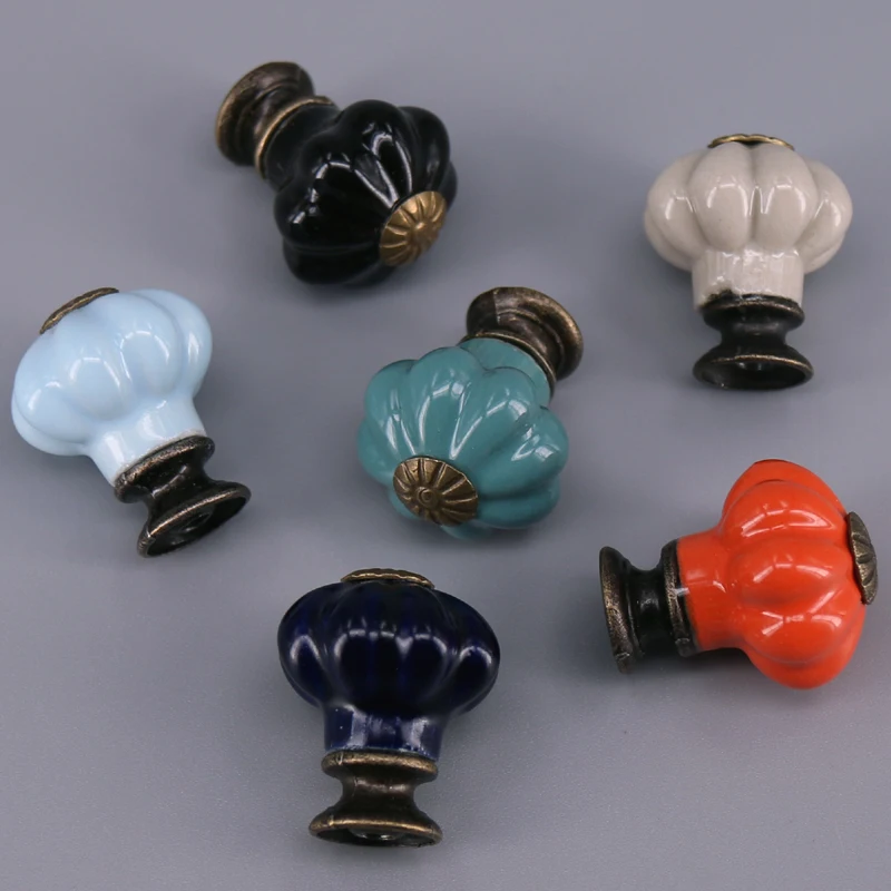 

1PCS New design Pumpkin ceramic knobs furniture handles wardrobe and cupboard knobs drawer dresser knobs Small cabinet pulls