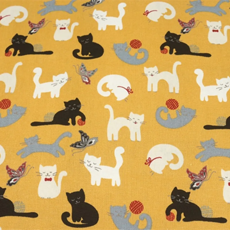 Половина ярд импорт мультяшный принт с милой кошкой из хлопковой льняной ткани
