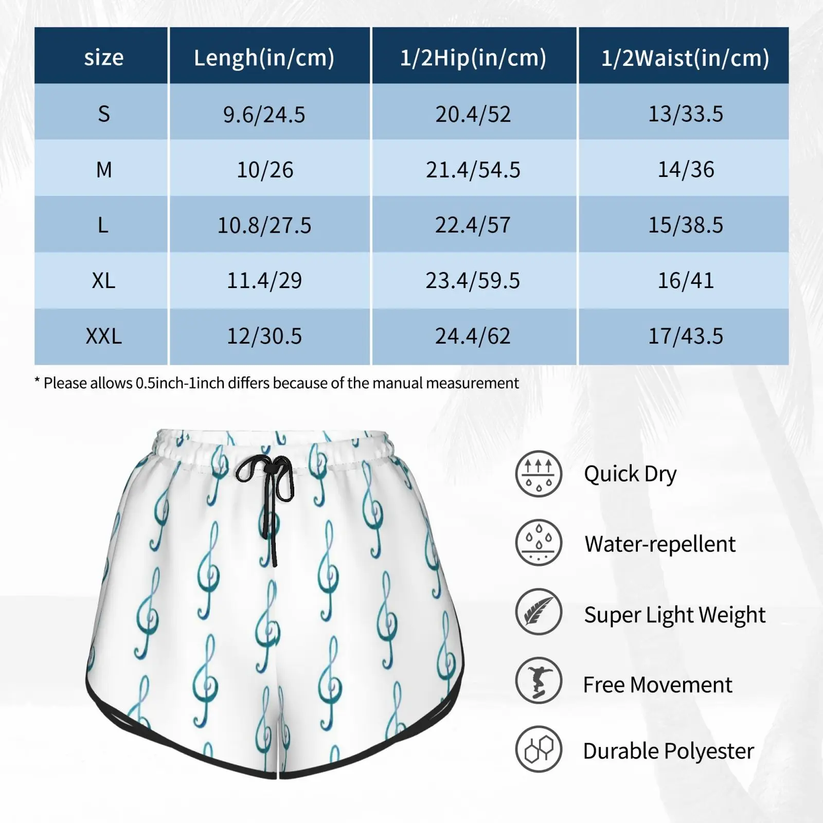 

Treble-Clef White Swim Shorts Women Beach Shorts Trebe Clef Treble Clef Music Sound Song Watercolor Watercolour