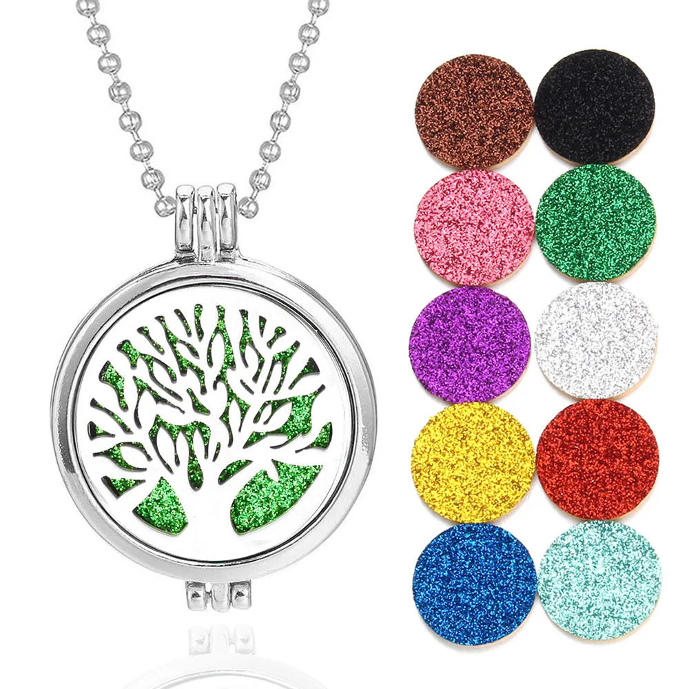 

New Aromatherapy Jewelry Perfume Diffuser Tree of Life Necklace Pendant Essential Oil Aromatherapy Locket (Free 10pc Pad)
