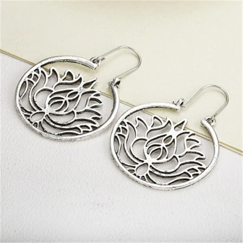 Винтаж серьги 2019 с геометрическим рисунком Лотос выемками заколка украшением в