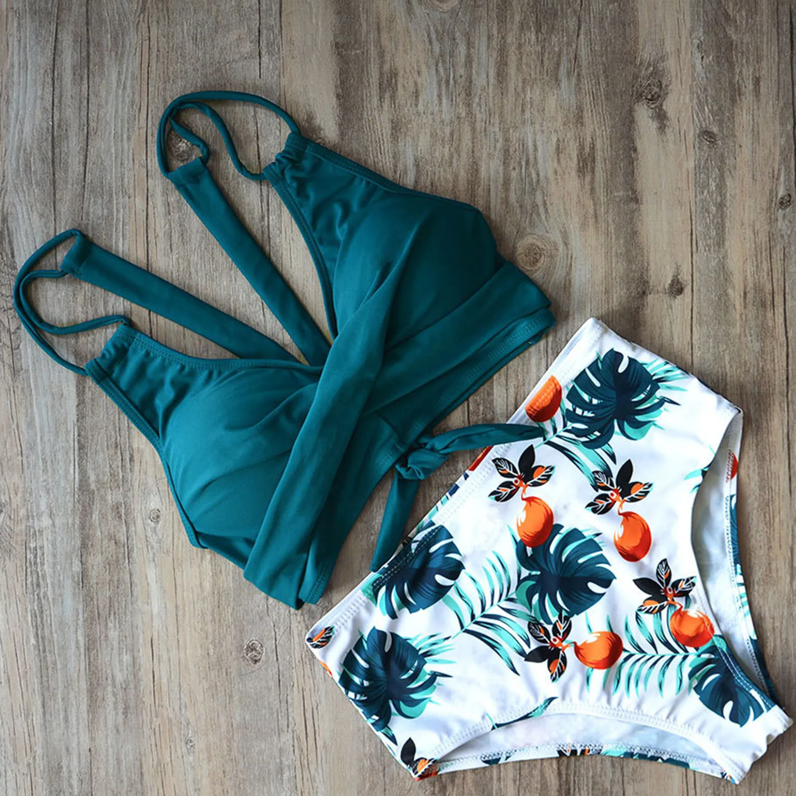 

Splicing Bikini Women Swimwear New Swimsuit Cross Sexy Solid Color Printed High Waist Swimwear Bikini Bathing Suit Bather