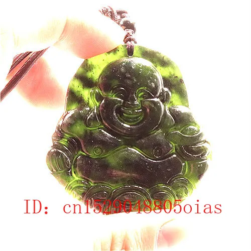 Ожерелье с подвеской из натурального китайского черного и зеленого нефрита Maitreya