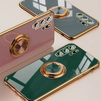 luxury plating silicone case for huawei p30 pro p40 pro p50 pro p20 pro mate 40 30 20 pro phone stand ring holder soft cover