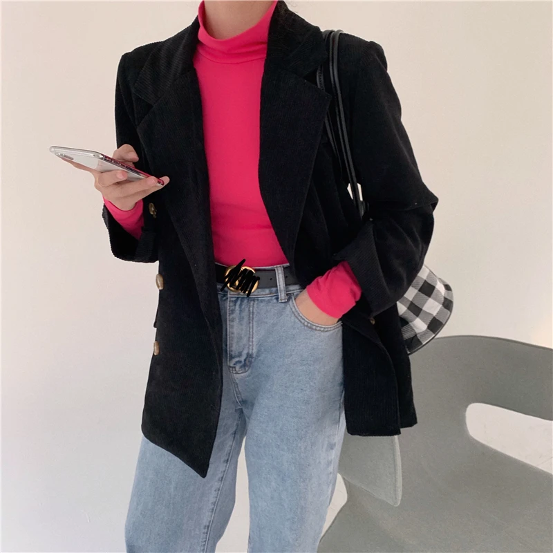 

2020 Spring and Autumn Women's New Loose Wild Mid-length Corduroy Suit Jacket