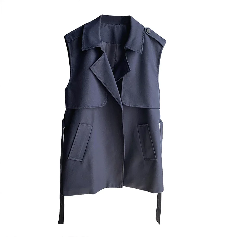 

2021 Autumn Windbreaker Vest Women's Black Waist Hugging Was Thin Korean Trench Vest Loose Casual Coat Female