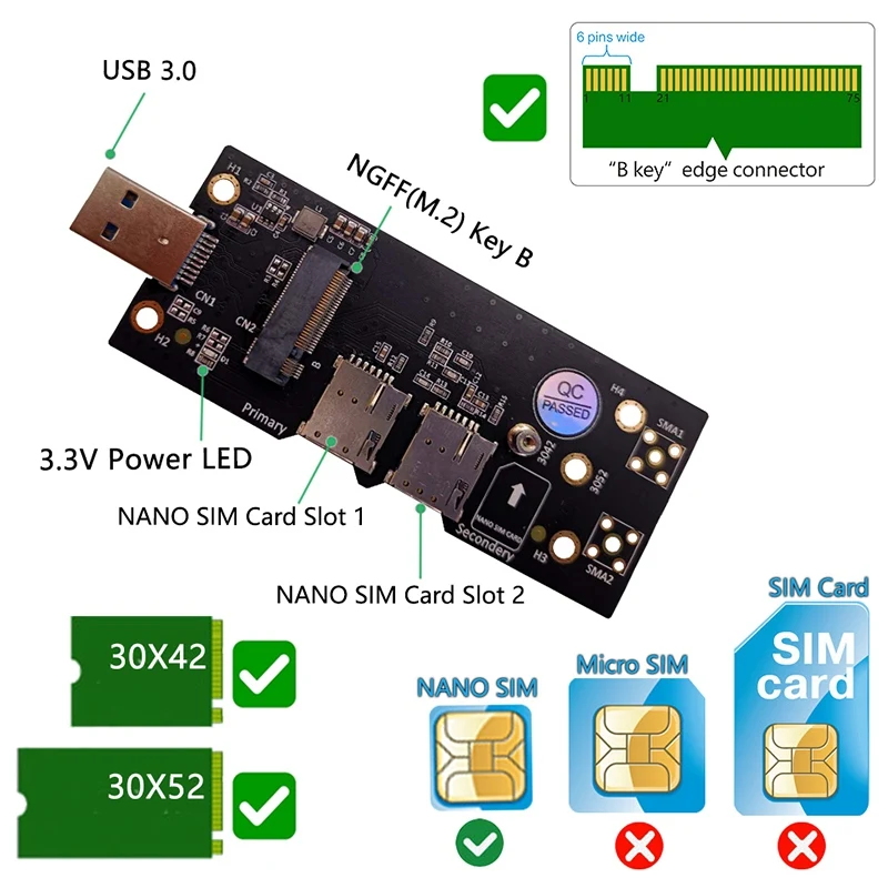 NGFF M.2 ключ B к USB 3 0 адаптер переходная карта с двойным NANO слотом для sim карты