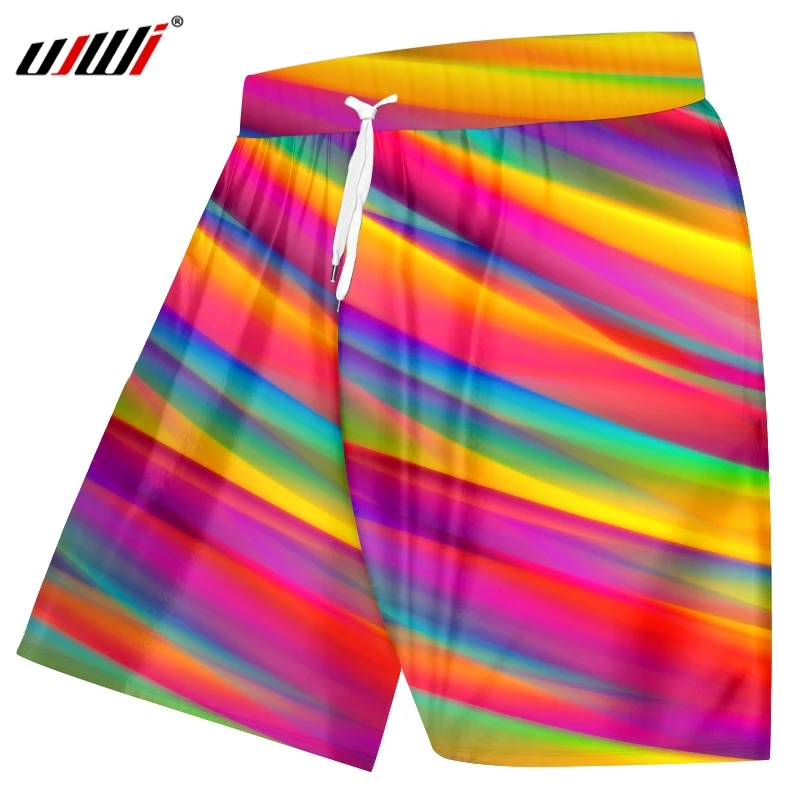 

UJWI Men's New Cool Dropshipping Beach Shorts 3D Printed Creative rainbow Stitching Cool Spandex Clothing