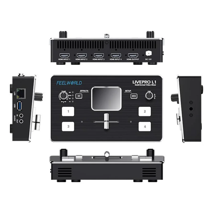 Микшер FEELWORLD LIVEPRO L1 многоформатный смеситель для видеосъемки 4 кабеля HDMI