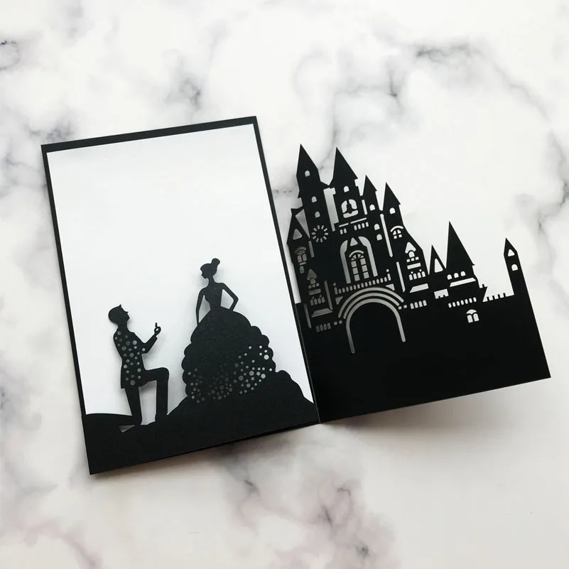 

50Pcs Laser Cut Romantic Castle Wedding Invitation Cards Greeting Card Birthday Business RSVP Cards Decoration Party Supplies