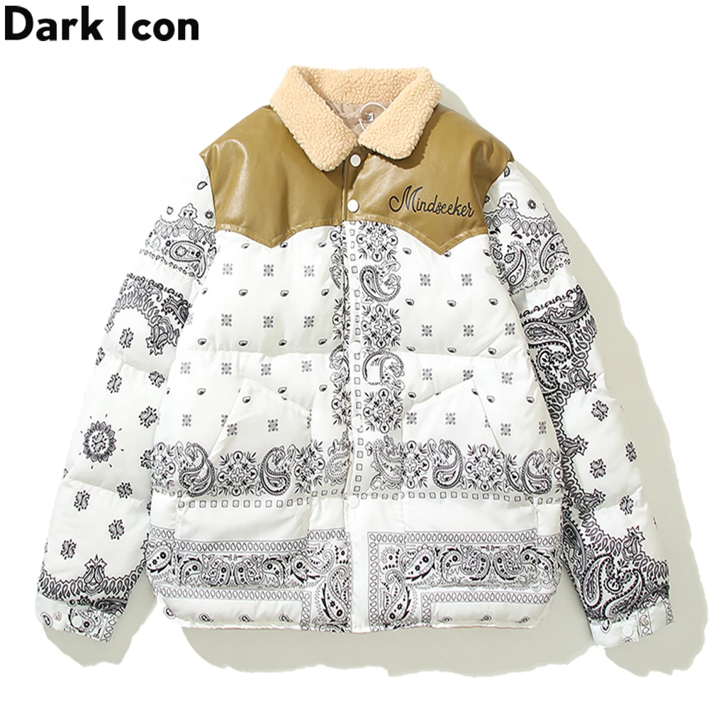 Dark Icon Bandana Coats Men Women Winter Turn-down Collar Cotton Padded Paisley Men's Parkas
