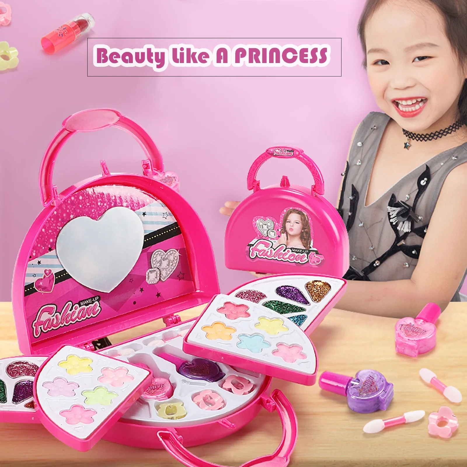 

Туалетный чехол, коробка для игрушек для макияжа, детский набор игрушек для макияжа, чехол с открытым костюмом, полный набор для макияжа, Игр...