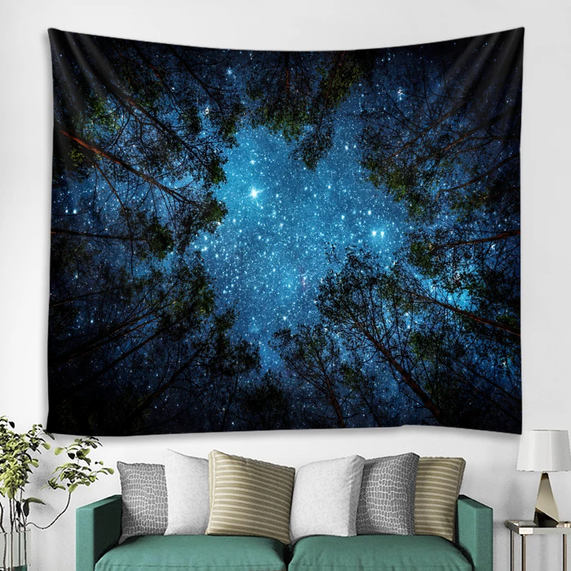 

Forest Tapestry Wall Hanging Psychedelic Trees And Stars Fabric Tapestry Home Decor Polyester Table Cover Forest Night Tapestry