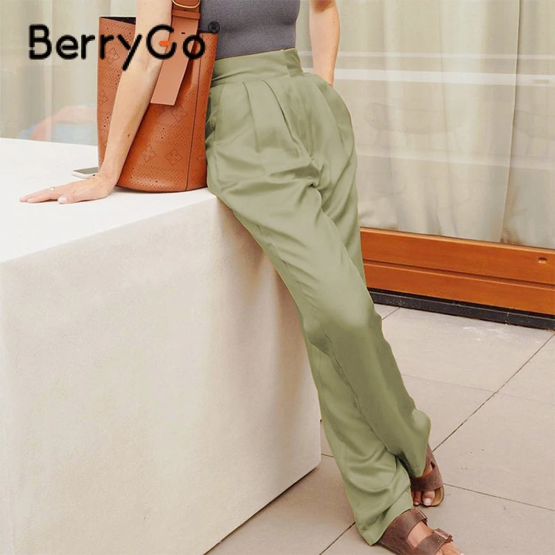 

Berrygo High-waist draped suit pants women 2021 New style loose straight mopping bottoms Fashion office lady side pockets pants