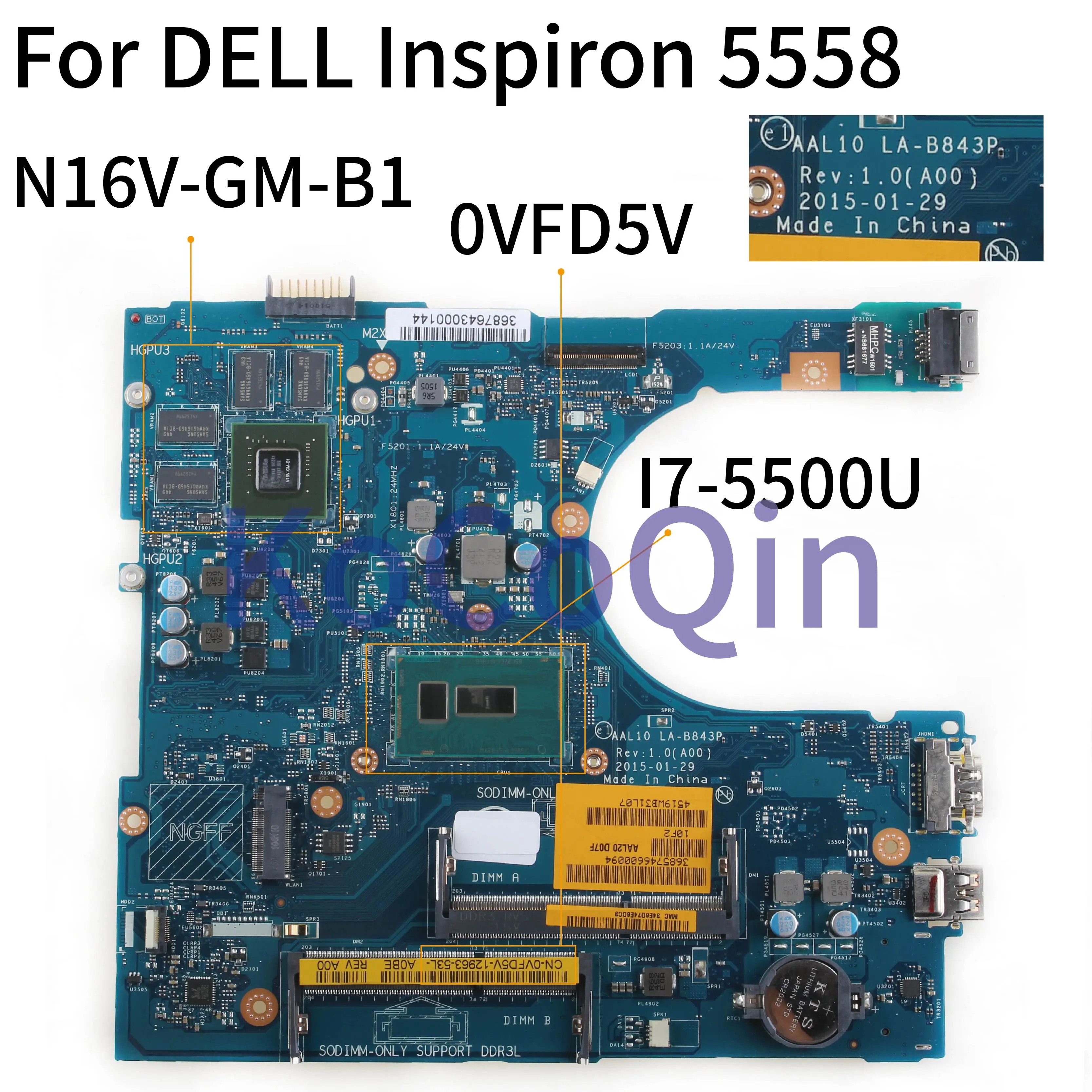 KoCoQin материнская плата для ноутбука DELL Inspiron 5458 5558 5758 I7 5500U SR23W GT920M CN 0VFD5V AAL10 LA