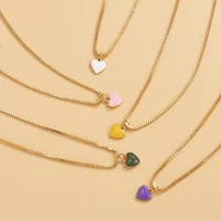 personality small candy color enamel love heart pendant necklace for women gold colour thin chain necklace jewelry hot sale
