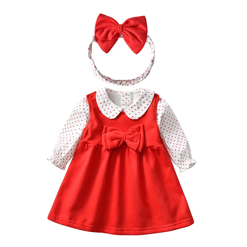 

Autumn Baby Clothing Set Christmas Toddler Girls Clothes Suit Peter Pan Collar Blouse+Dress+Hairband 3Pcs/set Suit