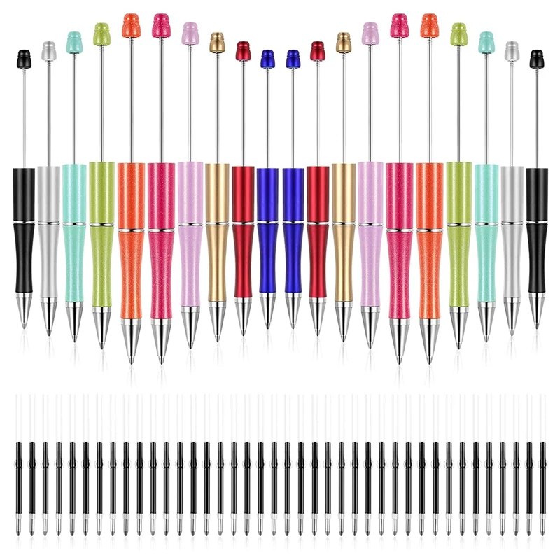 

Plastic Beadable Pen Bead Ballpoint Pen Assorted Bead Pen Shaft Black Ink Rollerball Pen Withextra Refills 20Pcs