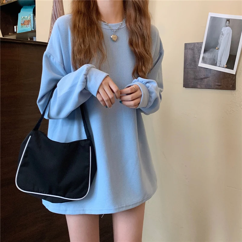 

3297 Autumn Korean version of the new 2021 new shirt missing loose mid-length candy color Sweatshirts