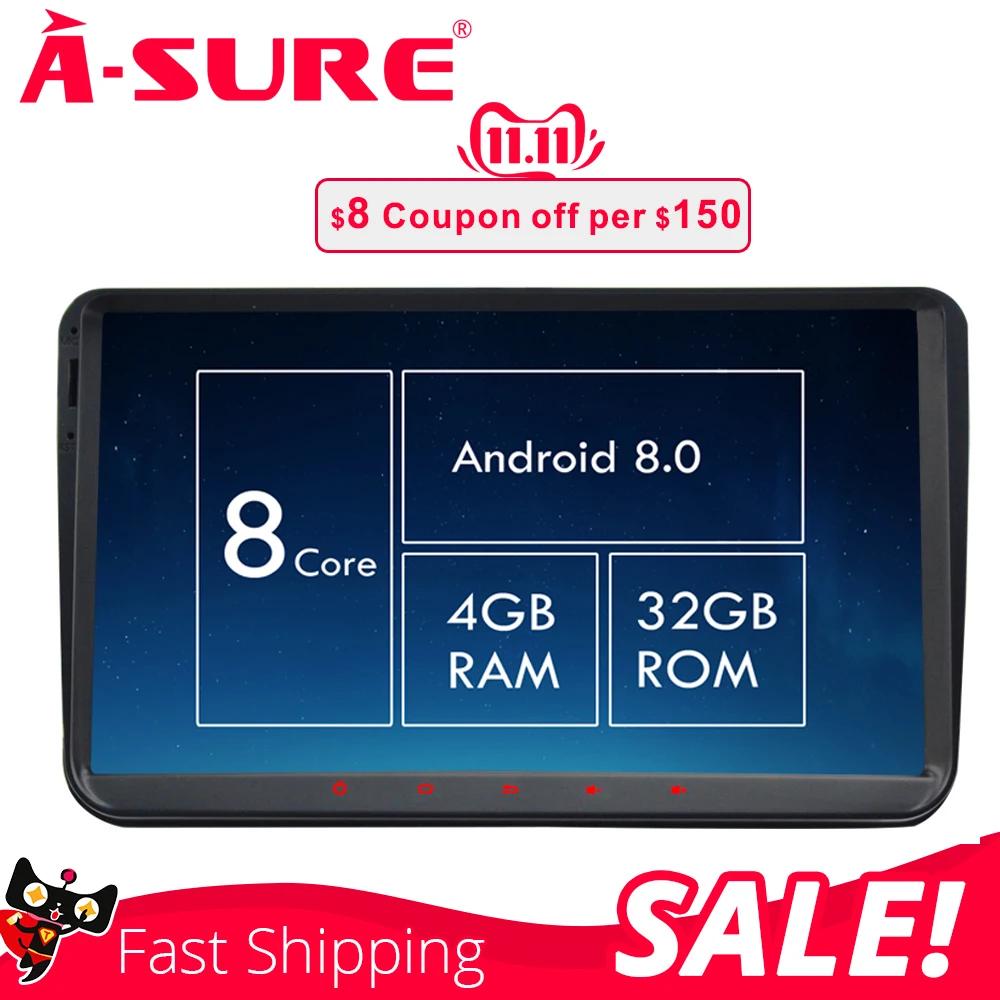 A-Sure 8 core 4 ГБ 9 ''ram Android 8 радио gps DVD для Volkswagen VW Tiguan Polo Golf 5 6 Passat Caddy Transporter Touran Sharan