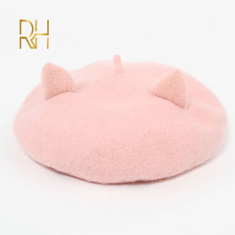 Осенние шерстяные Зимние береты шапки для женщин милый кот с вышивкой шапка