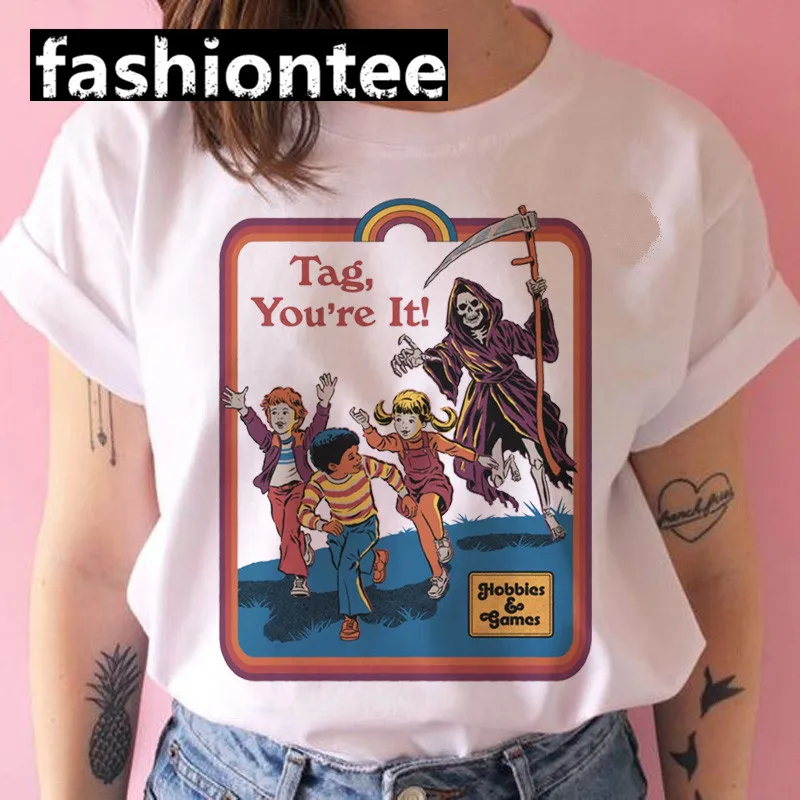 Женская футболка с принтом в готическом стиле ERNESTNM Повседневная белая круглым