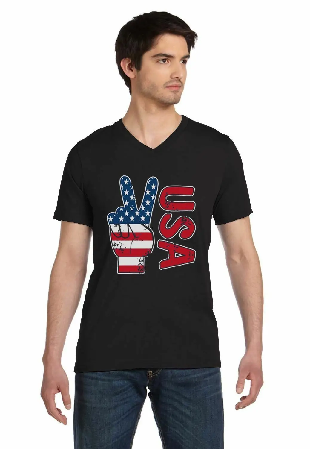 Крутая футболка с v-образным вырезом и флагом США День Независимости 4 июля |