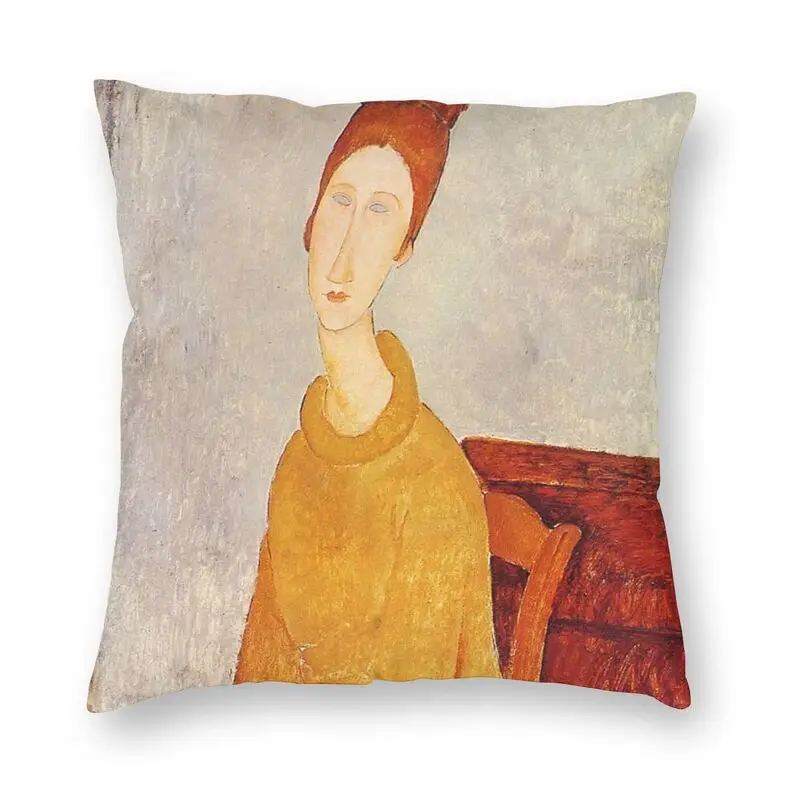 

Jeanne Hebuterne With Yellow Sweater Cushion Cover 45x45 Decoration Print Amedeo Modigliani Artwork Throw Pillow for Sofa
