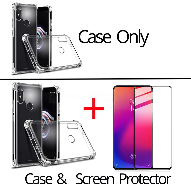 2-в-1 закаленное стекло + чехол для Redmi 7A Note 7 Защитный Чехол подушки силиконовые