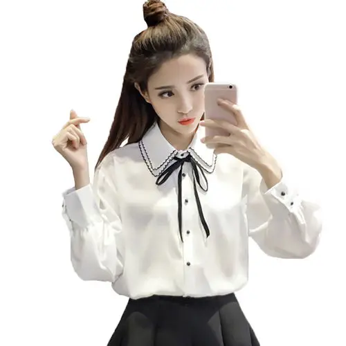 

2020 fashion summer blouse long sleeve female chiffon white shirt tops vintage korean novelty streetwear