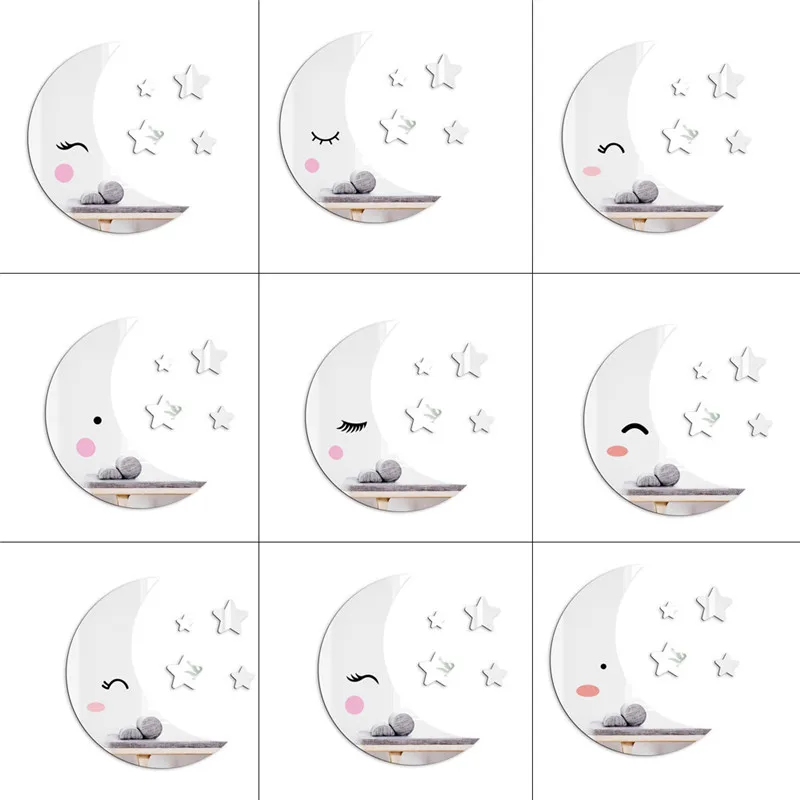 3D Moon Stars Acrylic Mirror Wall Stickers For Kids Room Home Decor Bathroom Decorative Baby Bedroom Decals | Дом и сад