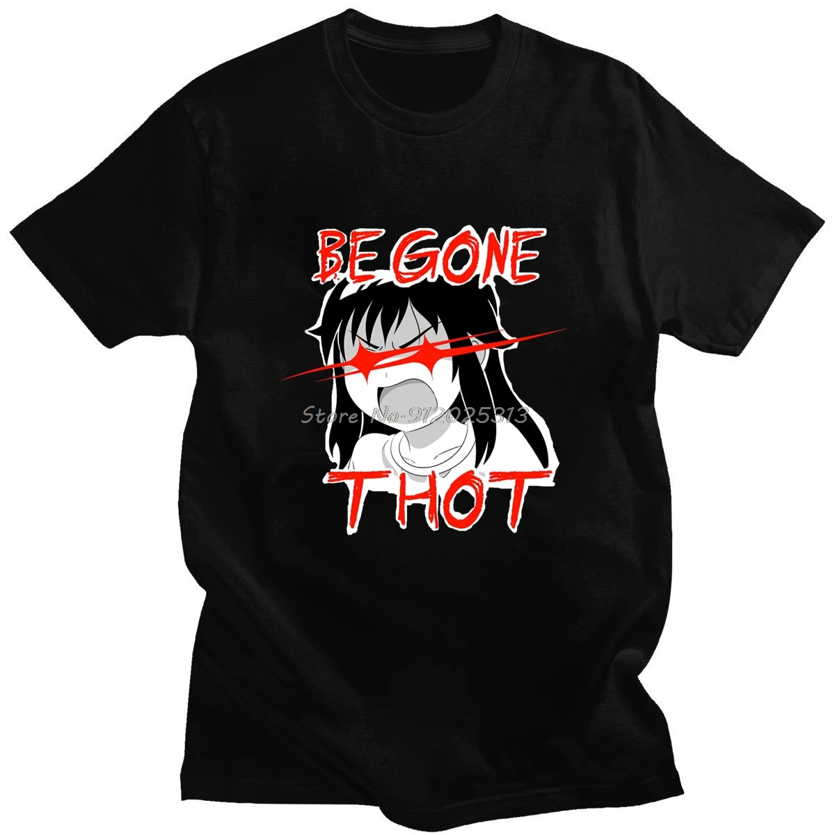 

2021 Summer Anime Begone Thot Clothing Short Sleeve Cotton Fashion Tshirt Men Black T-shirt Harajuku Streetwear Mens New Clothes