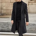 Мужское шерстяное пальто с лацканами, однобортное приталенное пальто средней длины, Осень-зима