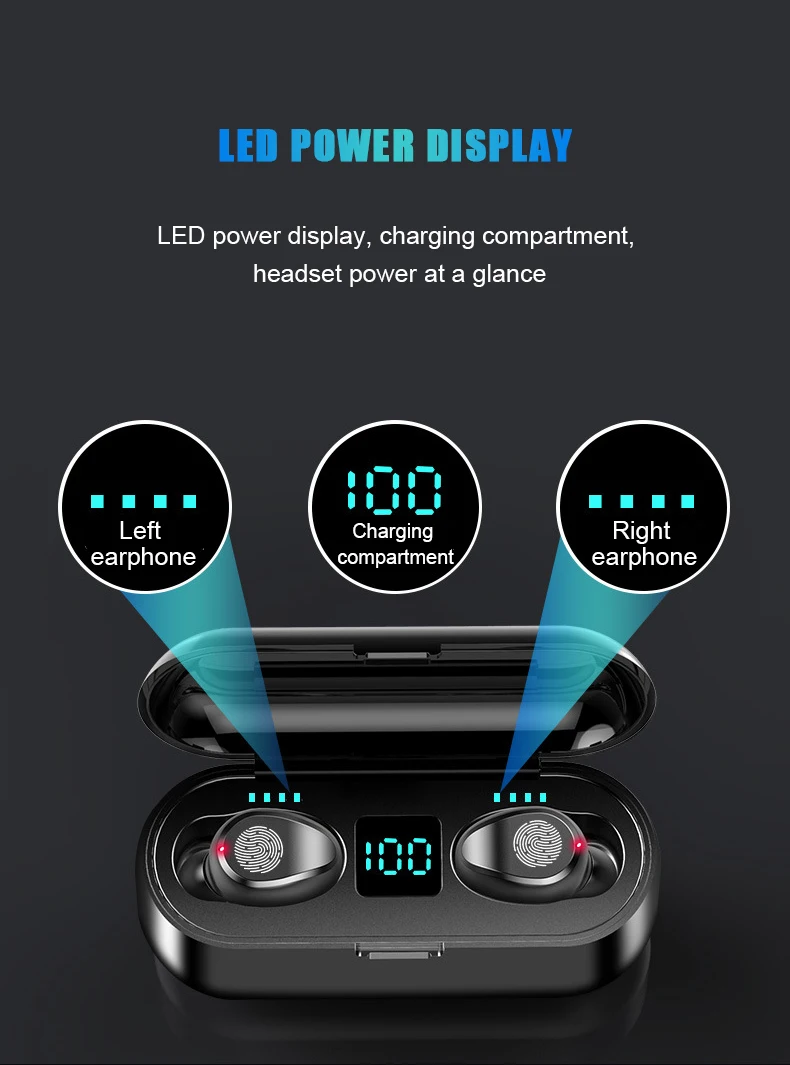 Bluetooth V5.0 2000 мАч TWS наушники беспроводные наушники стерео Спортивные Беспроводные наушники гарнитура мощность для iPhone Xiaomi