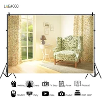 laeacco living room wooden flower chair window curtain table lamp interior scene background photography backdrop photo studio