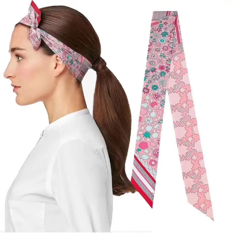Headband Women Small Ribbon Multi-function Fashion Lady Silk Riband Scarves Handbag Scarf Female Clothing Match Bandeaus