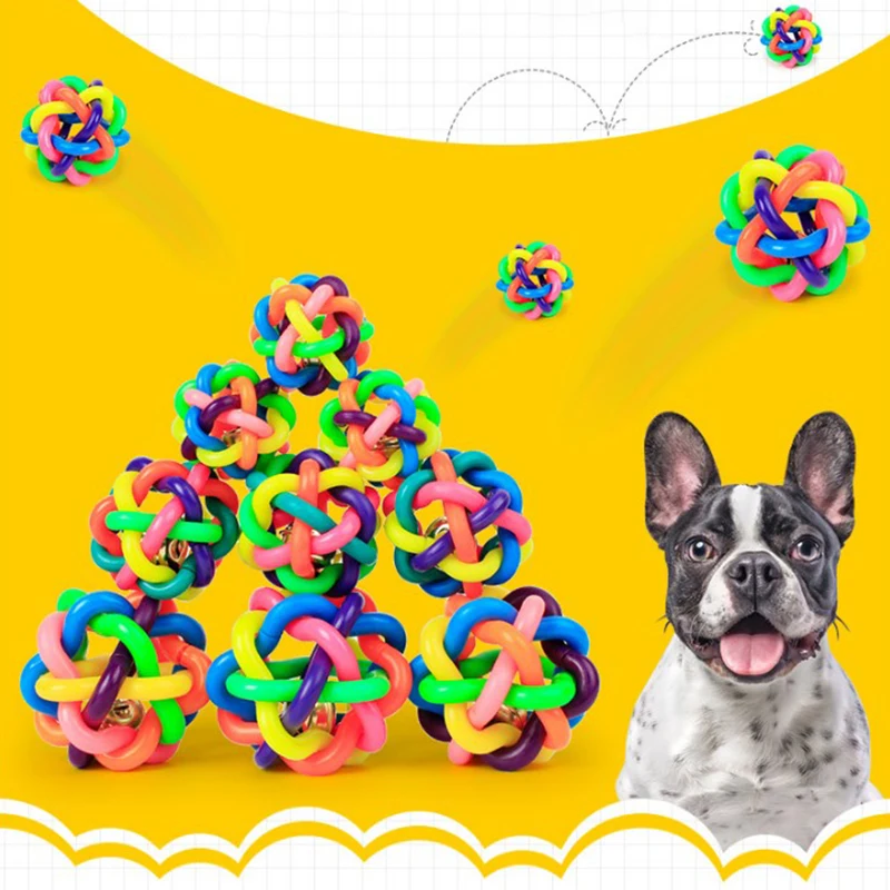 

Pet Dog Puppy Cat Colorful Rubber Training Chew Ball Bell Squeaky Sound Dog Ball
