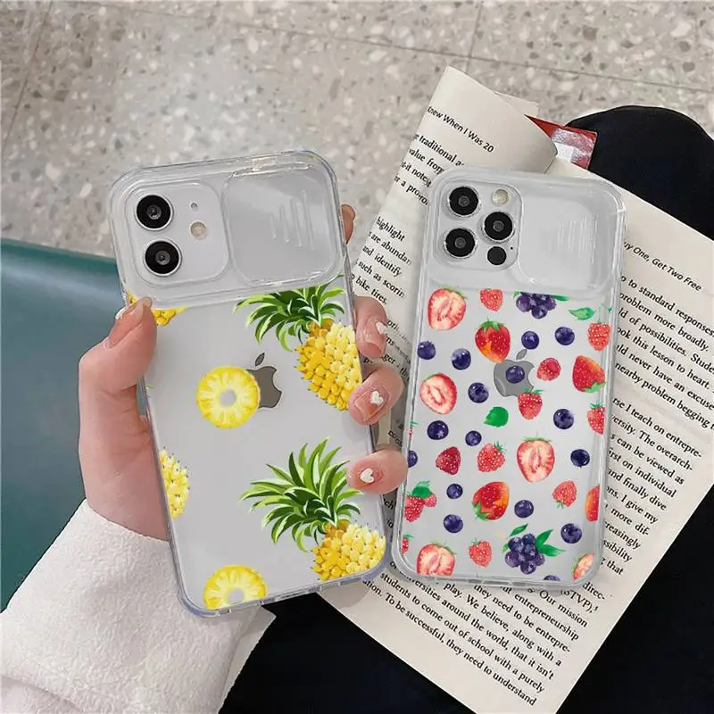 

Peach Pineapple Avocado Banana Phone Case transparent For iPhone 7 8 11 12 X XS XR MINI Pro Max Plus Slide Camera Lens Protect