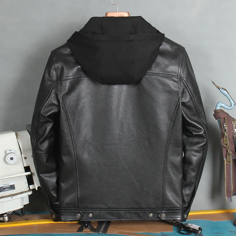 

JCHB 2021 Real Leather Jacket Men Korean Cowhide Coat Hooded Mens Jackets and Coats Plus Size 5xl Spring Autumn Veste Homme Pph