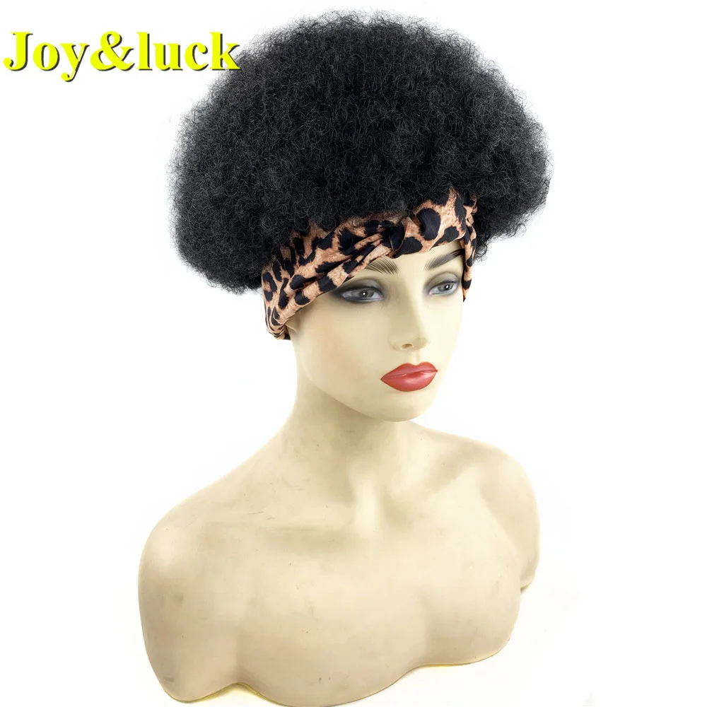Joy&ampluck Short Afro Kinky Culry Turban Wig Synthetic Headband Wigs for African Women Hair Daily Use |