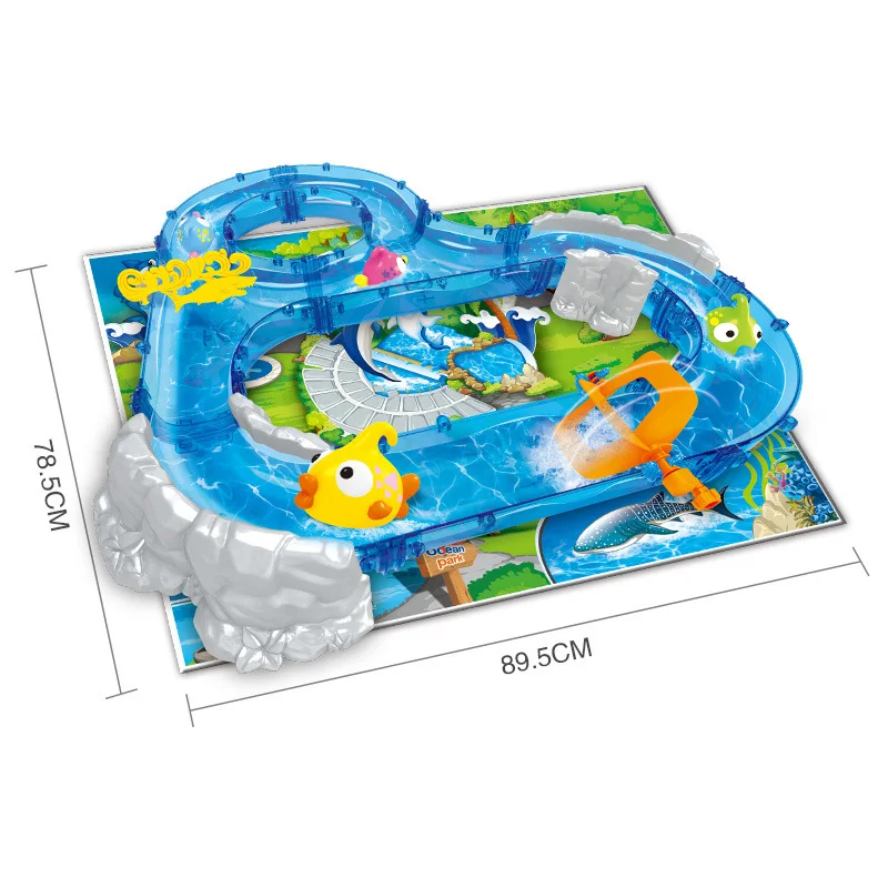 

Children's Track Park Bath Fishing Toy Toddlers Colorful Floating Fishing Game Set With Water Track And Waterproof Mat Kids Gift