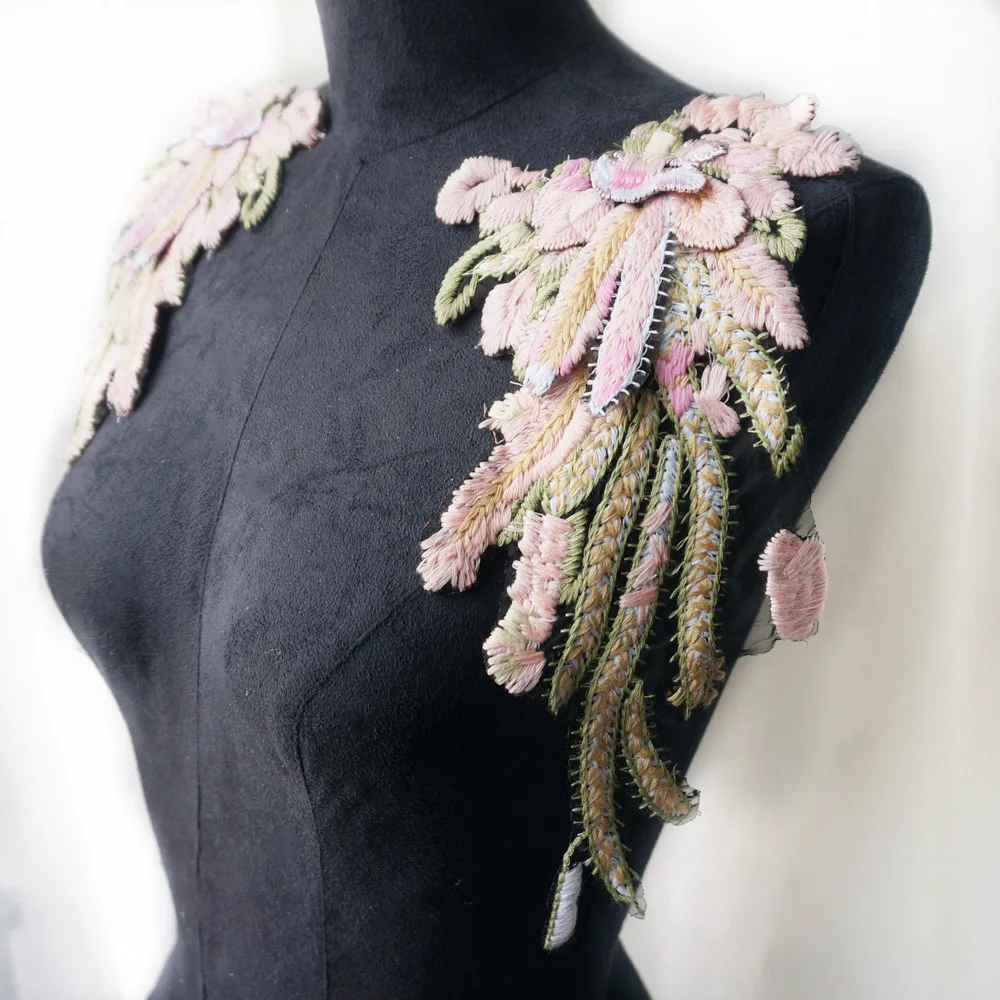 2 шт. красочная вышивка Ангел искусственное шитье цветочный воротник нашивка