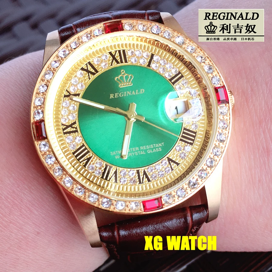 Часы наручные мужские кварцевые золотистые со стразами 36 мм|Кварцевые часы| |