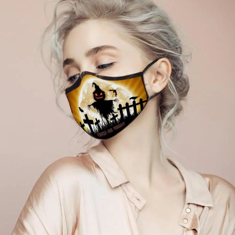 Универсальный хлопковый дышащий чехол для лица с принтом тыквы на Хэллоуин в