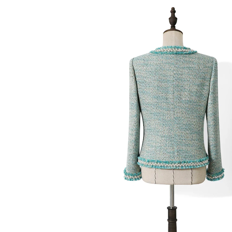 Женское твидовое пальто подиумная зеленая шерстяная куртка с длинным рукавом