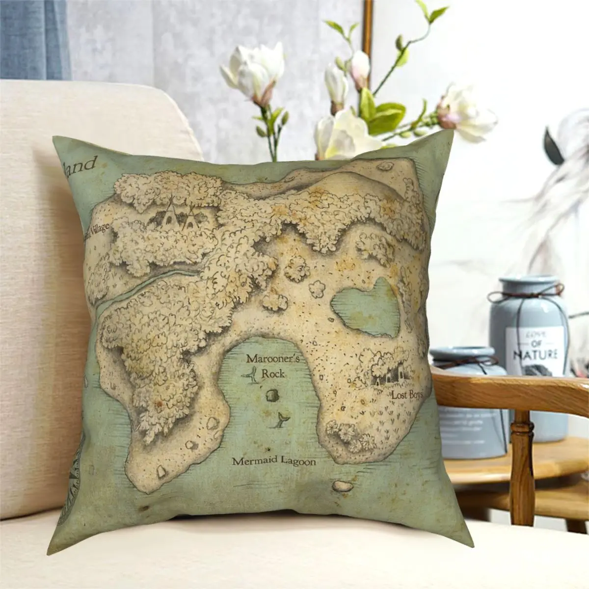 

Peter Pan Neverland Map Square Pillowcase Polyester Printed Decorative Pillow Case for Sofa Seater Cushion Cover 18"