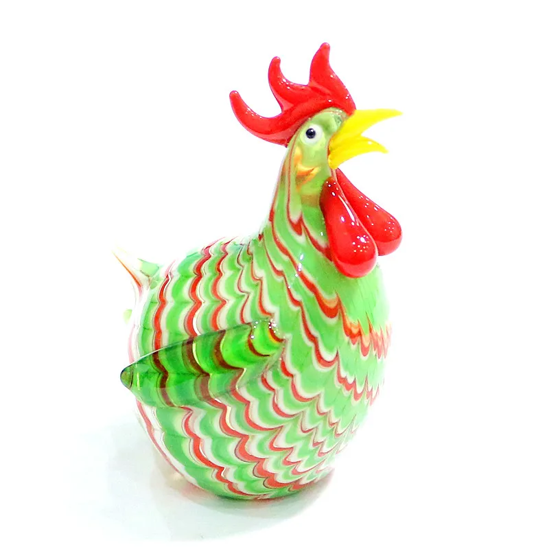 

Christmas Decoration Gift For Kids Multicolor Hand Blown Murano Glass Rooster Figurine Ornament Artistic Chicken Small Sculpture