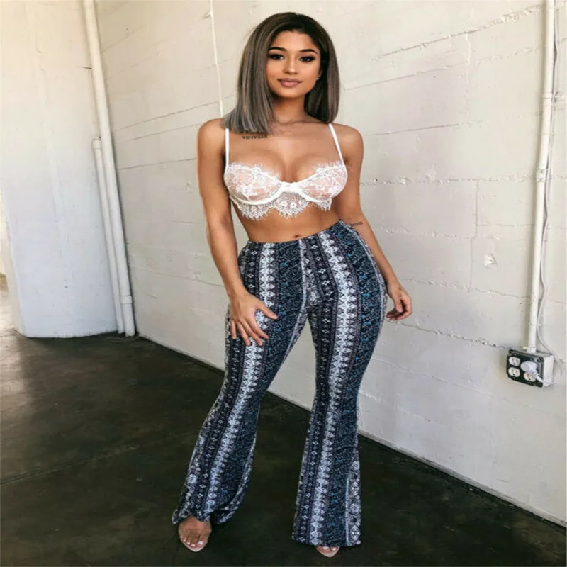 Женские Эластичные расклешенные брюки Boho Свободные Повседневные Вечерние с